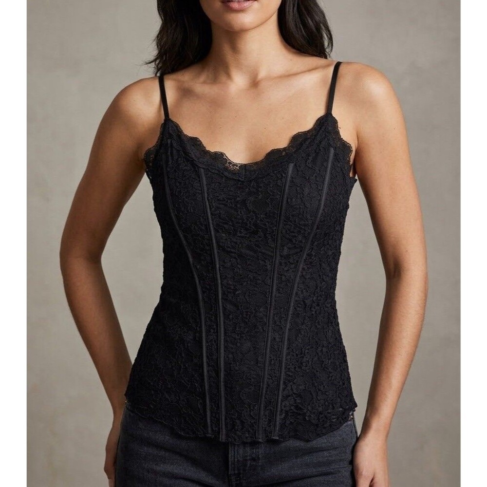 Intimately Free People Black Lace Corset Top Cami Tank Boning Size M Coquette